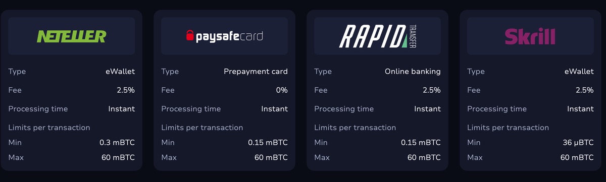 7Bit Casino cashier screen with Paysafecard listed as a fiat deposit method.