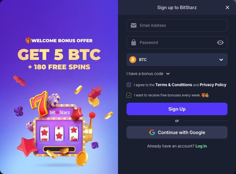 BitStarz Casino sign-up form