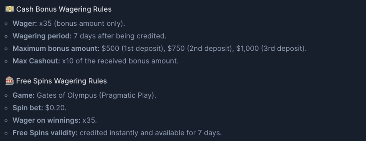 Coins Game Casino bonus terms and wagering requirements