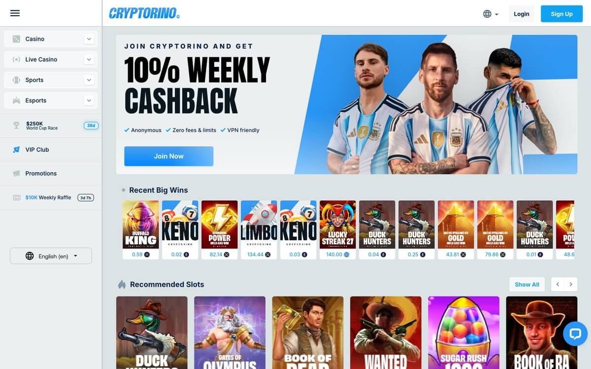 Cryptorino Casino homepage