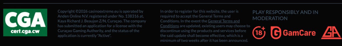Extreme Casino licence details in the site footer