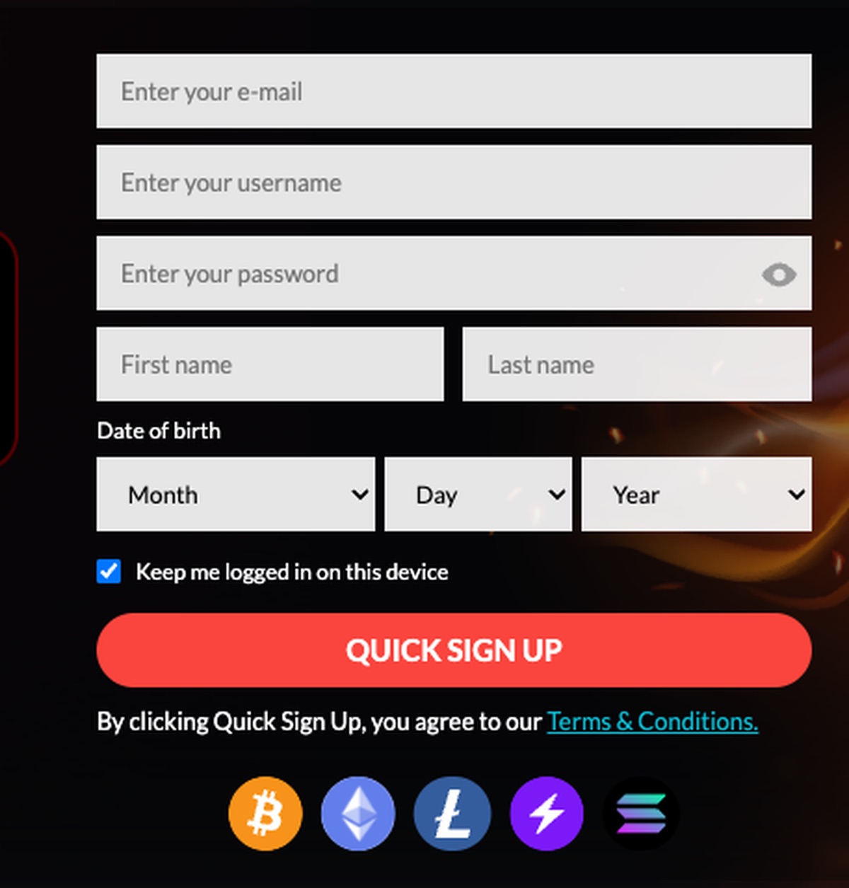 Extreme Casino sign-up registration form