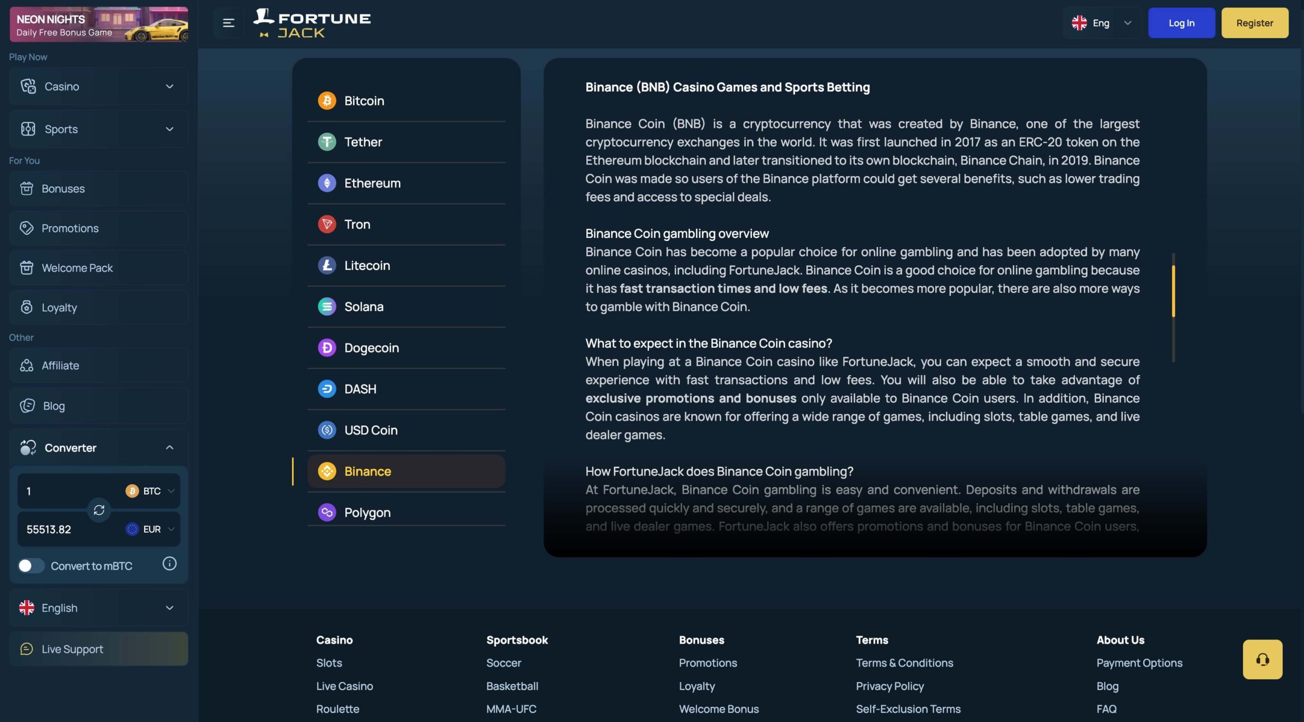 Fortunejack casino bnb payment method