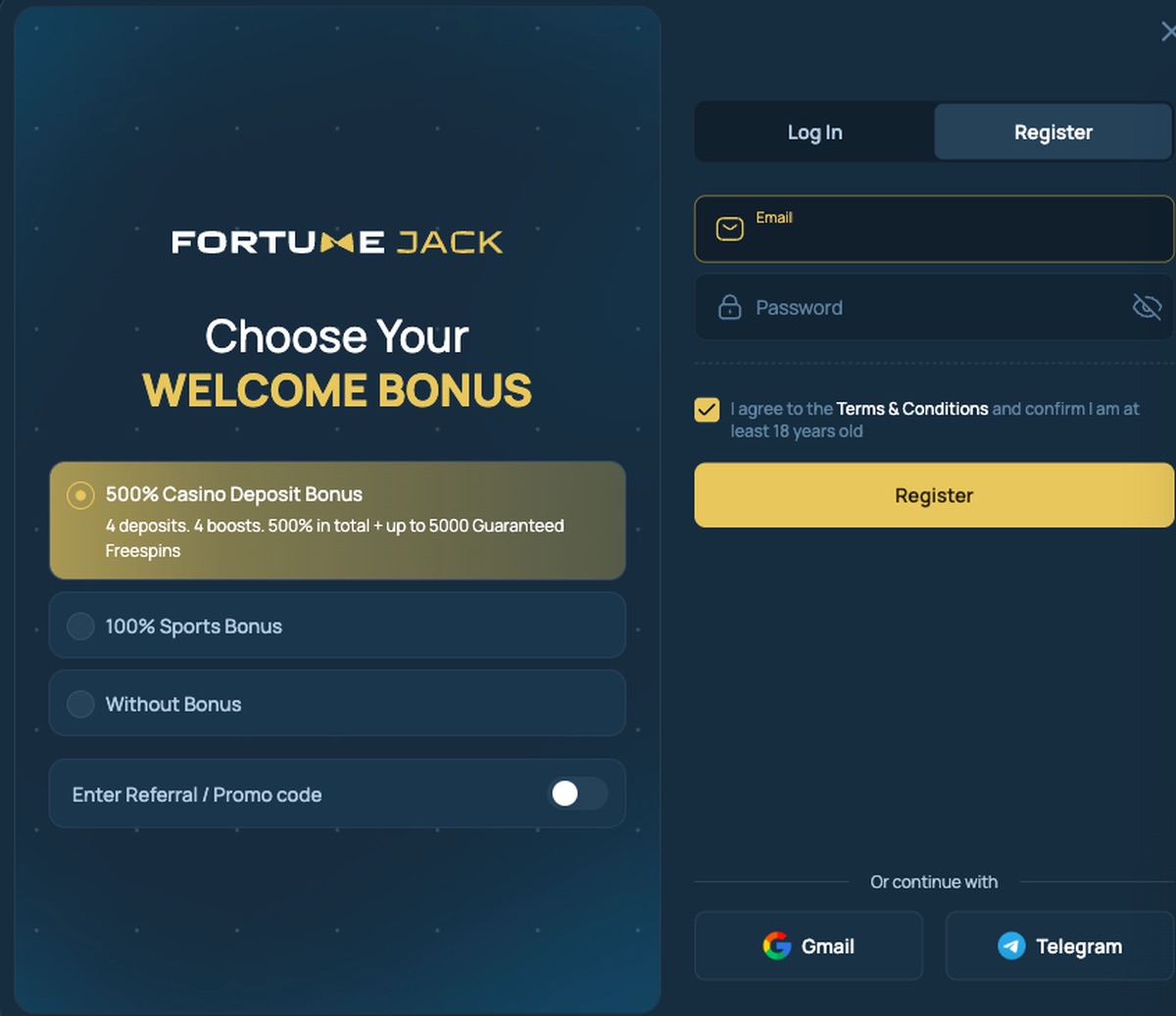 FortuneJack Casino sign-up registration form