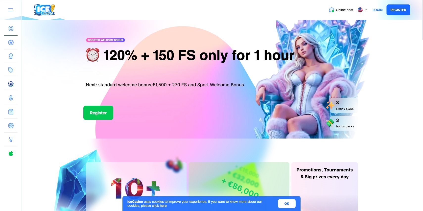 Ice Casino homepage.