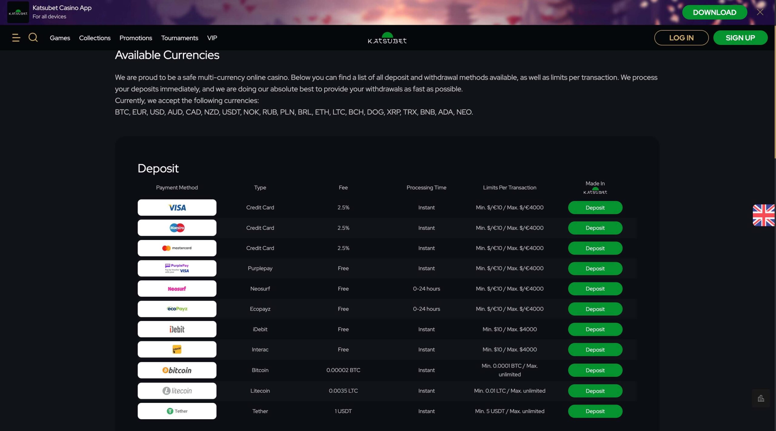 Katsubet payment methods