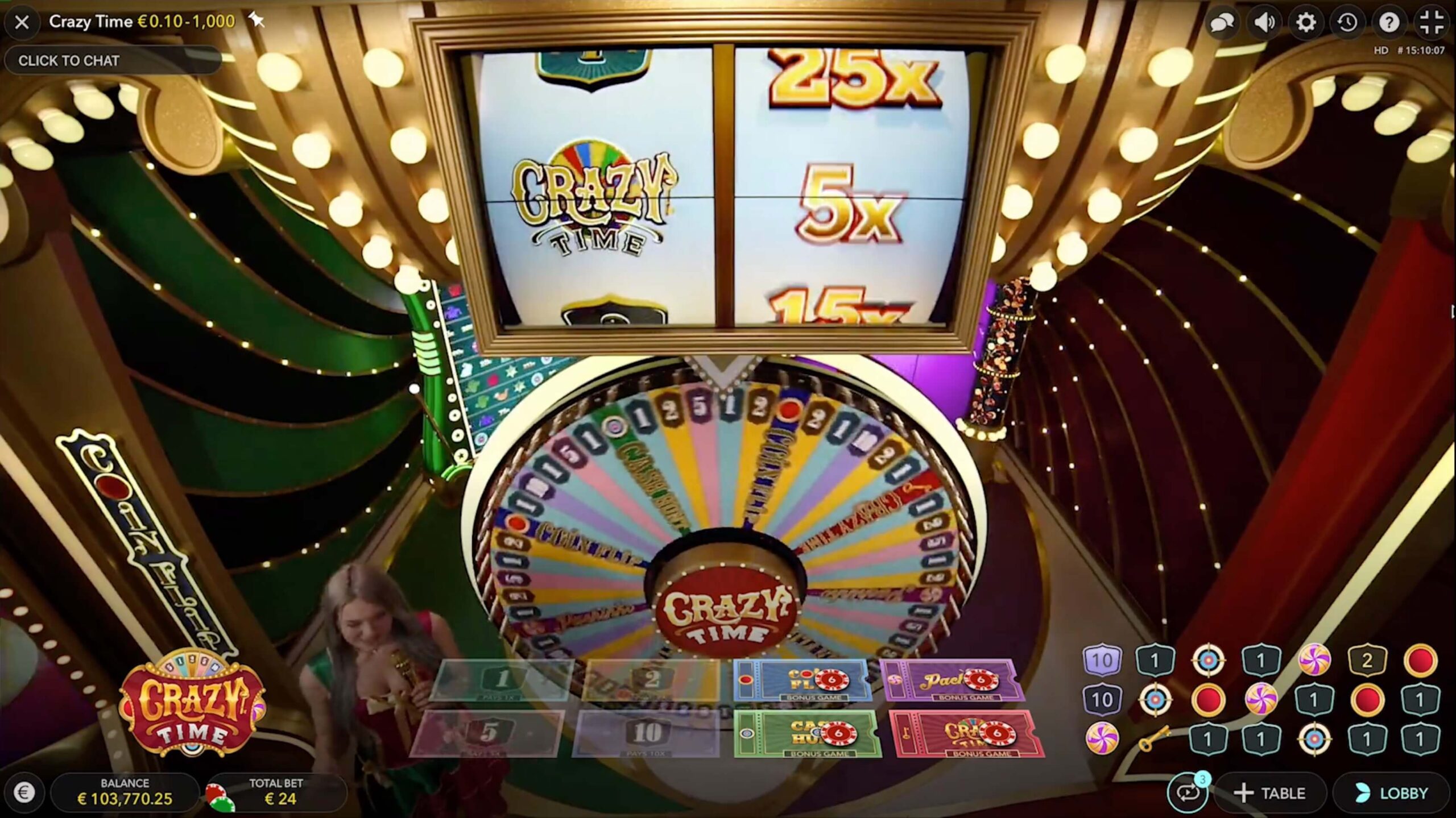 Crazy Time live game show wheel and studio